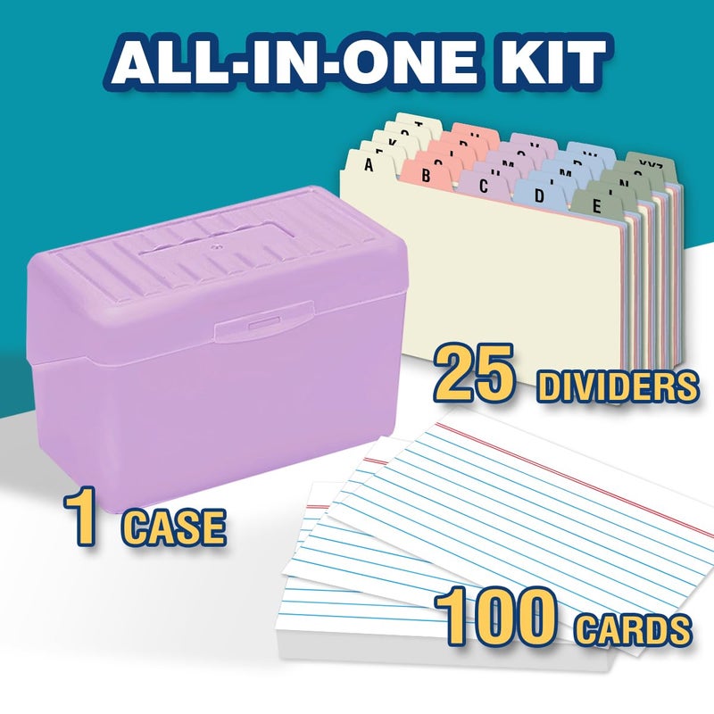 H4D 3x5 Index Card Holder with 100 Heavyweight Ruled Index Cards and 25 Plastic Dividers, Light Purple - Image 2